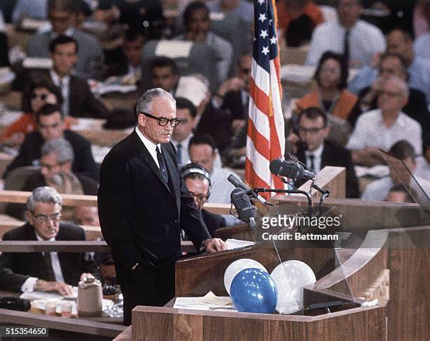 Senator Barry Goldwater is shown making his acceptance speech, the climax of the 1964 GOP Convention.