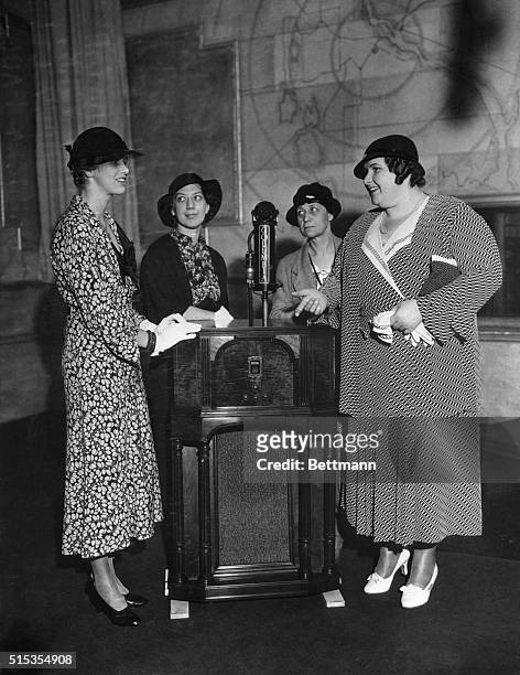 New York, NY- Kate Smith , radio's genial "Songbird of the South," presents a radio to the Unemployed Girls' Camp, sponsored by Mrs. Franklin D....