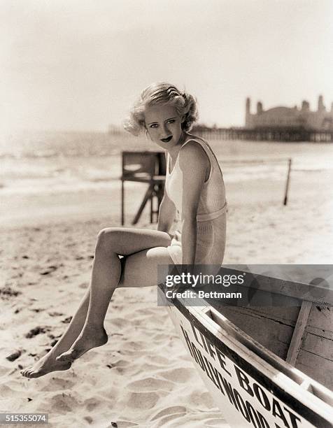 Bette Davis at a Southern California beach.