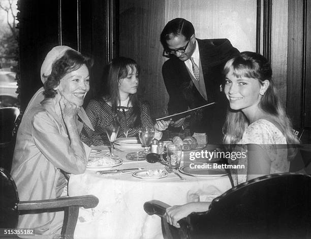 New York- The biggest star of the recently heralded Frank Sinatra yachting party Mia Farrow enjoys a lunch with her mother, Mrs. John Farrow and...