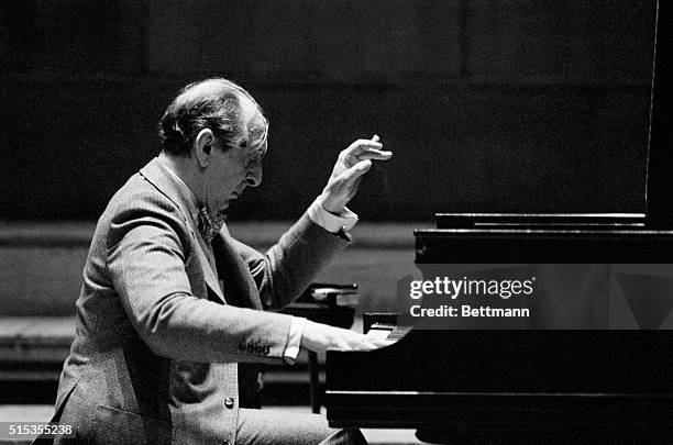 London, England- Pianist Vladimir Horowitz practices at the Festival Hall, during his first visit to the U.K. In 30 years, for his recital scheduled...