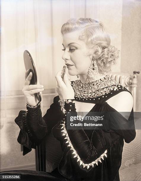 Hollywood, CA- A close up of Miss. Ginger Rogers in her dressing room making up.