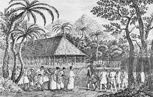 Queen Oberta concedes Tahiti to Captain Samuel Wallis English Discoverer of Tahiti.