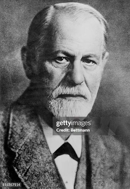 Sigmund Freud , founder of psychoanalysis. Head and shoulder portrait.