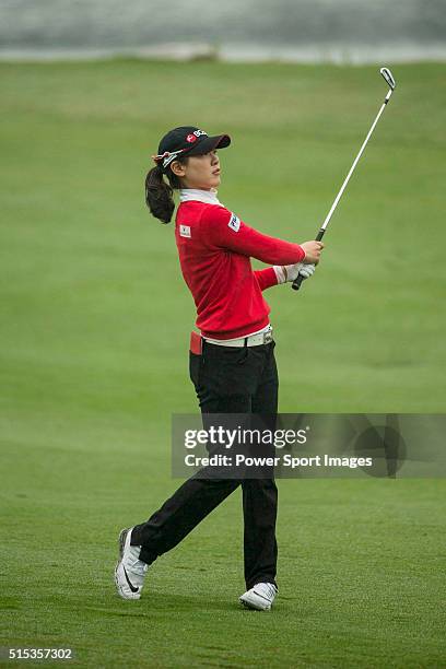 Jung Min Lee of South Korea plays at the 18th hole during Round 4 of the World Ladies Championship 2016 on 13 March 2016 at Mission Hills Olazabal...