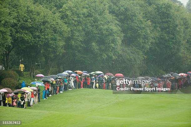 The crowd of spectators at the 18th hole during Round 4 of the World Ladies Championship 2016 on 13 March 2016 at Mission Hills Olazabal Golf Course...