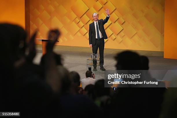 Liberal Democrat leader Tim Farron is applauded after delivering his keynote speech to delgates during the Liberal Democrats spring conference at...