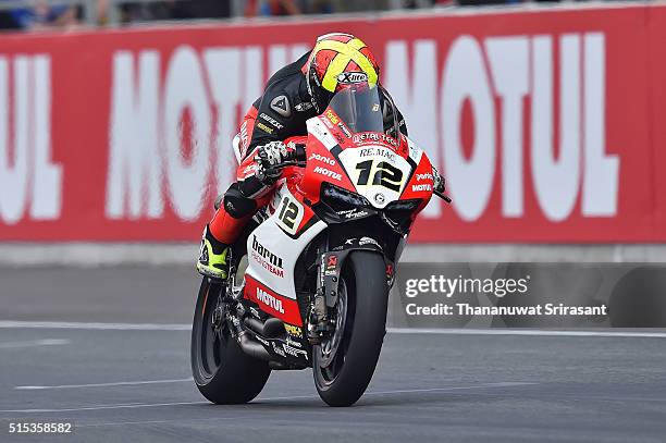 Javier Fores of Spain rides during the Buriram World Superbike Championship on March 13, 2016 in Buri Ram, Thailand.