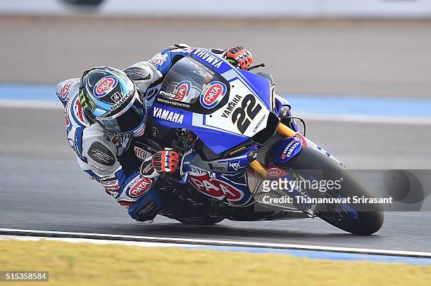 Alex Lowes of Germany rides during the Buriram World Superbike Championship on March 13, 2016 in Buri Ram, Thailand.