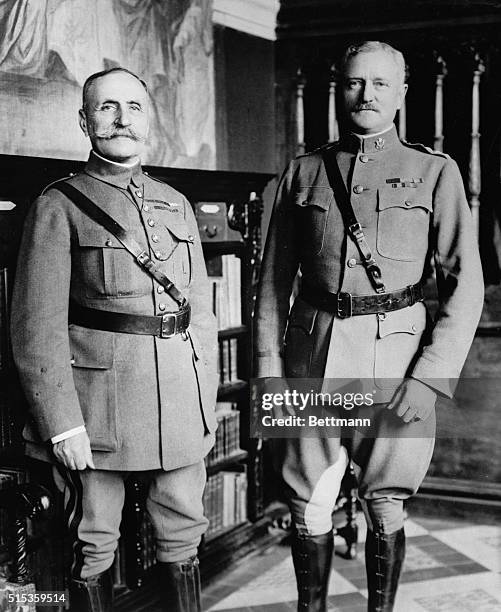 General Ferdinand Foch and General John J. Pershing. Photo taken in the library of General Pershing's quarters, ca. 1918.