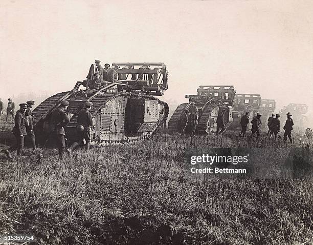 Attended British tanks moving towards the front lines.