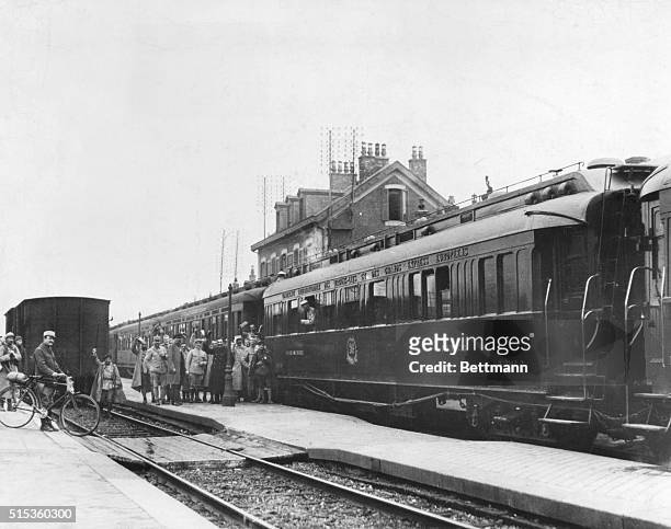 Marshal Foch's train, in which the cease-fire ending World War I was agreed upon, arrives at the station at Compiegne.