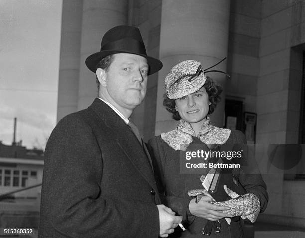 Erskine Caldwell, author of among other things, the novel, Tobacco Road is pictured with his bride, the former Margaret Bourke-White, the well known...