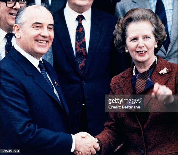 Chequers, England: Soviet Politburo member Mikhail Gorbachev meets British Prime Minister Thatcher at the Prime ministers country home Chequers,...