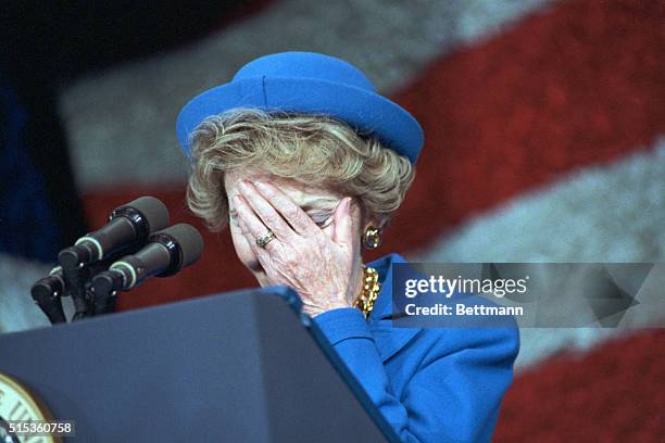 Washington: Nancy Reagan realizes she has forgotten to introduce her husband at the Inaugural Gala at the Capitol Center.