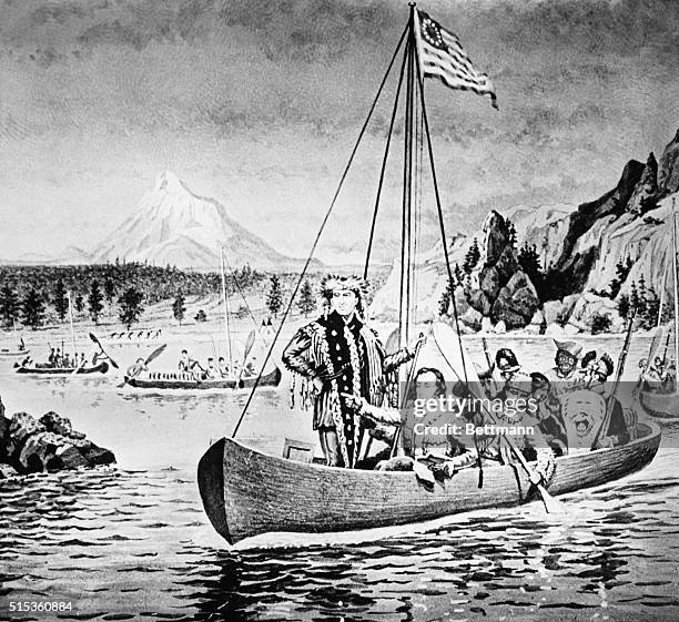 Lewis & Clark on the Columbia River, 1803-06. In the canoe is York, an enslaved man belonging to William Clark and the first African American to...