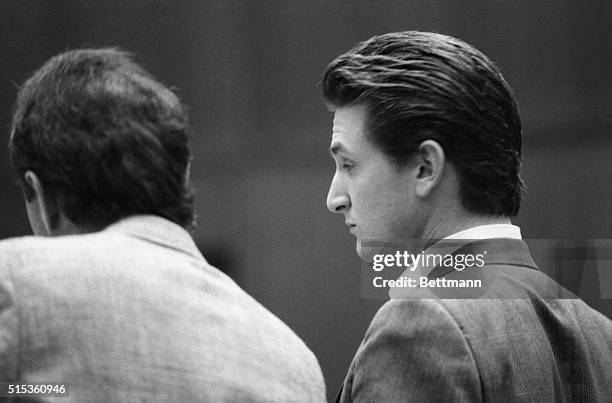 Actor Sean Penn sits before Municipal Court Commissioner Juelann K. Cathey, as she sentenced Penn to 60 days in County Jail for assaulting an extra...