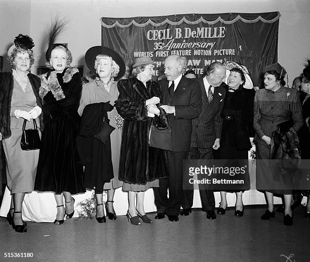 Stars of silent screen days are among the celebrities who turned out to honor movie producer Cecil B. DeMille on his 35th anniversary in Hollywood....