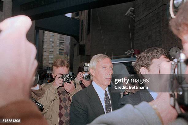 Ivan Boesky, the central figure in the trading scandal that rocked Wall Street, leaves Federal Court after pleading guilty to conspiracy to violate...
