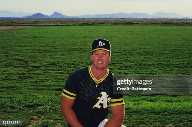 Oakland Athletics outfielder, Mark McGwire who won the American League Rookie of the Year in 1987.