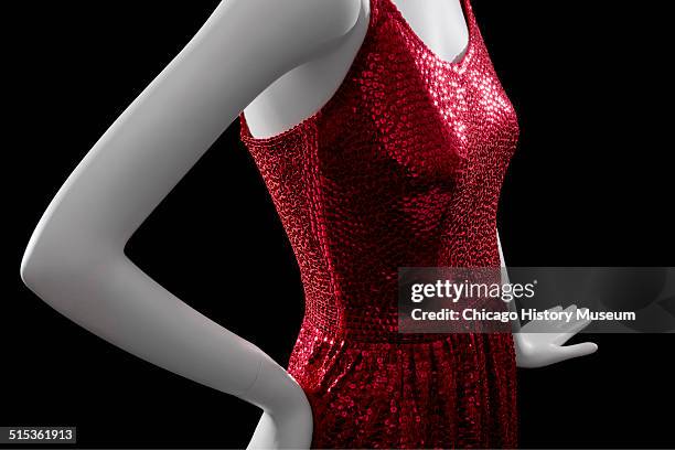 Evening gown, designed by Norman Norell, of red silk jersey covered in sequins, 1962. Shown as part of the Chicago History Muesum's November 2014...