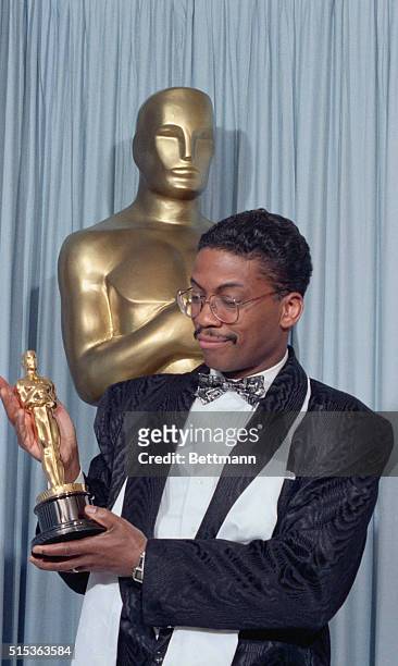 Herbert Hancock shows off his Oscar won for Best Original Score in the 1986 film 'Round Midnight.