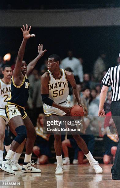 Annapolis, Maryland: Navy center David Robinson , seen in action against Michigan in an NCAA game 3/12, was named 3/25 United Press International's...