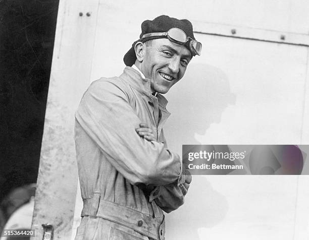 Eddie Rickenbacker, World War I flying Ace and receiver of the Congressional Medal of Honr, is shown wearing flying garb and goggles.