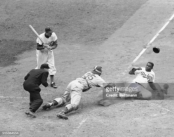 Jackie Robinson Safe on Double Steal