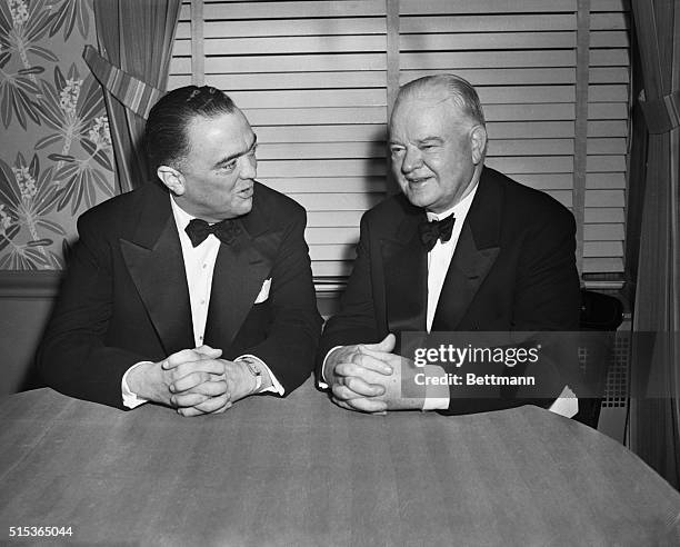 Edgar Hoover , head of the Federal Bureau of Investigation, and former President of the U.S. Herbert Hoover, chat just before the latter went on the...