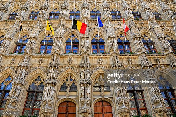 detail view of leuven townhall, belgium - belgium flag stock pictures, royalty-free photos & images