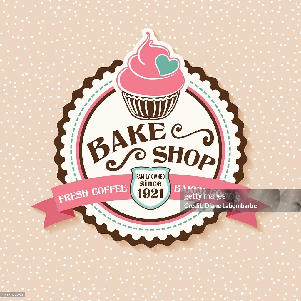 Bake Shop Sticker With Cupcake and Ribbon