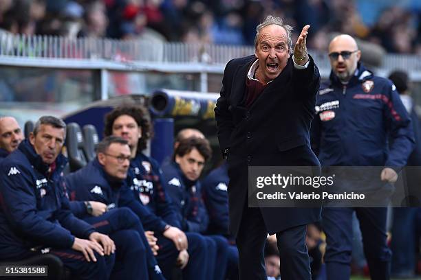 Torino FC head coach Giampiero Ventura shouts to his players during the Serie A match between Genoa CFC and Torino FC at Stadio Luigi Ferraris on...