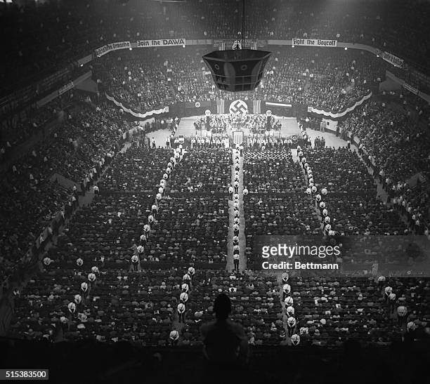View of a mass meeting of 20,000 members of the League of the Friends of the New Germany, which was held in New York's Madison Square Garden.