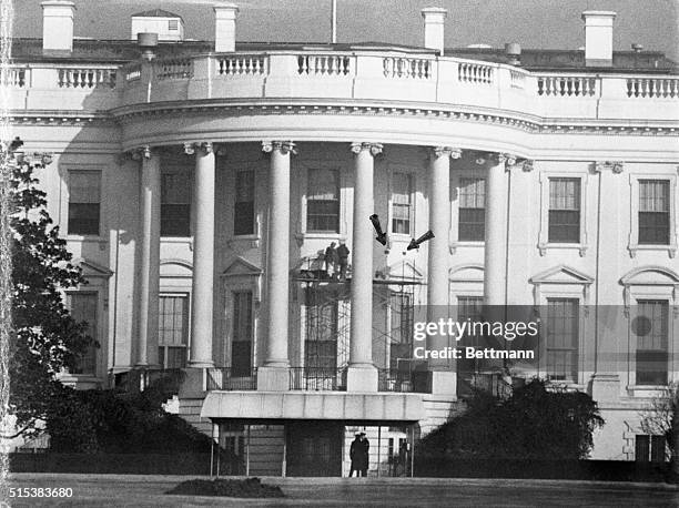 Second scaffold was erected on the south grounds of the White House today as work goet well underway on President Truman's $15,000 balcony on the...