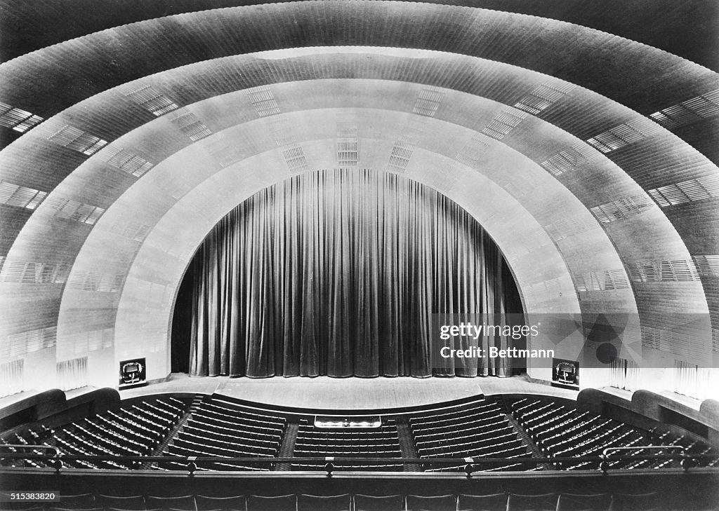 Overall View of Stage and Proscenium of Radio City Music Hall.