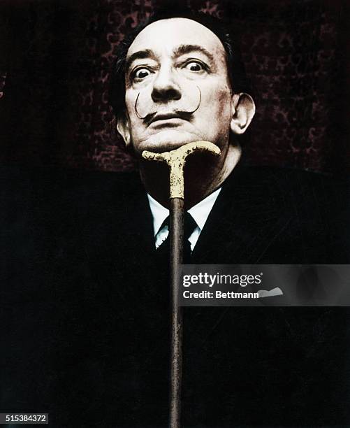 Salvador Dali , Spanish surrealist painter. Photograph, ca. 1950s-1960s.