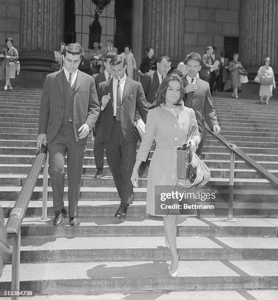 Gloria Steinem is seen in this picture outside a court after being subpoenaed in connection to a story in Show magazine about Playboy bunnies.