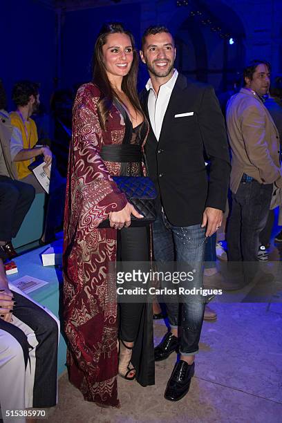 Former football player Simao Sabrosa and his wife during the Lisboa Fashion Week Autumn/Winter 2016/2017 in Lisbon on March 12, 2016 in Lisbon,...