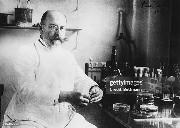 Friedrich Loeffler, , discoverer of diphtheria serum in his laboratory at Griefswald.