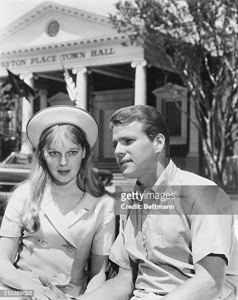 Mia Farrow and Ryan O'Neal in TV Series "Peyton Place". 1964-1969. See note.