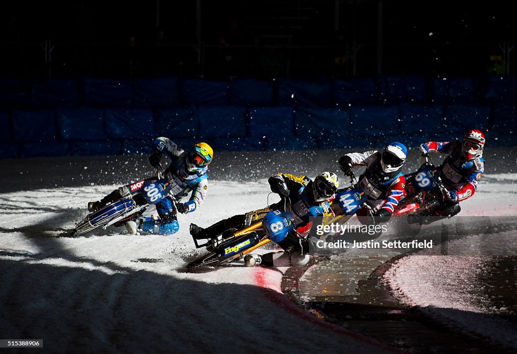 Ice Speed Racing Riders in action during Ice Speedway World Championship Final on ...