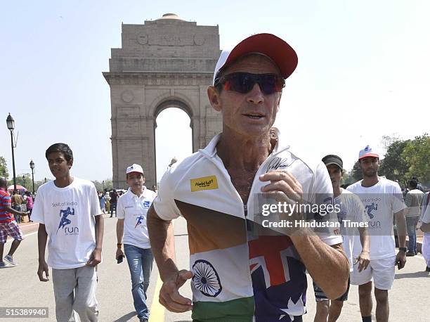 Pat Farmer, an ultra Marathon runner from Australia, running from Kanyakumari to Kashmir , reached India Gate completing 3,400 km out of the 4,600 km...