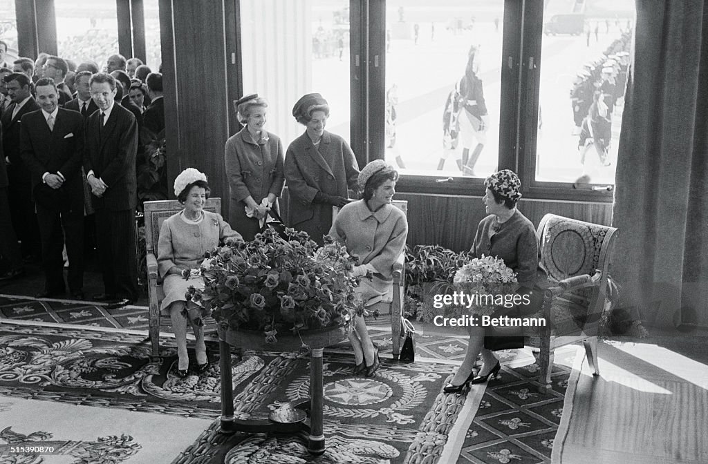 Jackie and Rose Kennedy with Wives of French Officials