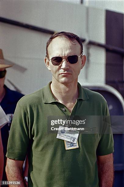 Manned Spacecraft Center, Houston, Texas: Astronaut Michael Collins, prime crew Command Module Pilot of the Apollo 11 lunar landing mission, relaxes...