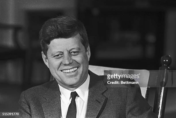 This smiling close-up of President Kennedy was made at the White House on the eve of his 46th birthday, which he plans to celebrate with a quiet...