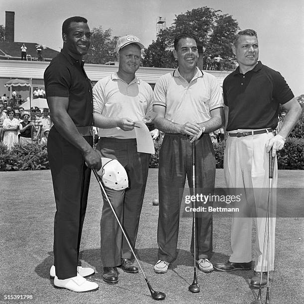 Big four anywhere are, left to right: Jimmy Brown, Cleveland Browns fullback; Jack Nicklaus, golfing champion; Otto Graham, former Cleveland Browns...