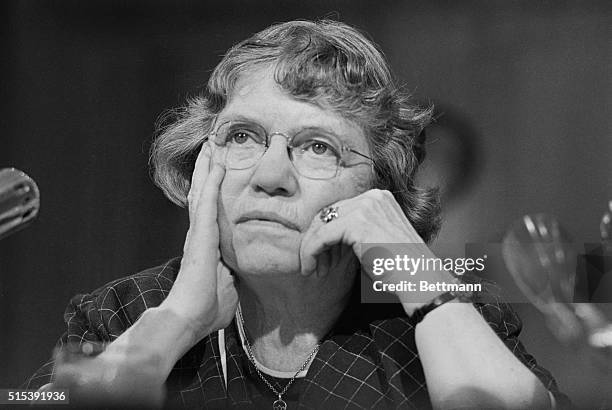 Dr. Margaret Mead, Anthropologist, lecturer and author, testifies here before the Senate Foreign Relations Committee, which was holding hearings on...