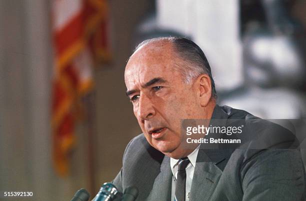 Attorney General John N. Mitchell holds press conference at the Justice Department here July 14th.
