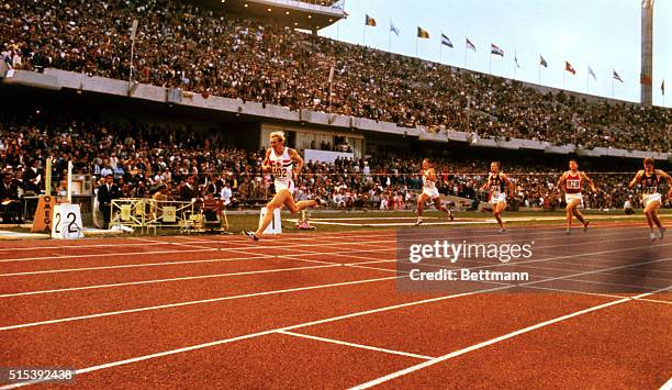 Mexico City: Great Britain's David Hemery winning the Men's 400 meter hurdles event, at the 1968 Olympics.